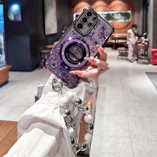 สําหรับ Samsung Galaxy S26 S25 S24 S23 Ultra S23 S24 S25 Plus S25FE S24FE S23FE Luxury Glitter วงเล็บแม่เหล็กกันกระแทกนุ่มกรณีแฟชั่นสร้อยข้อมือ