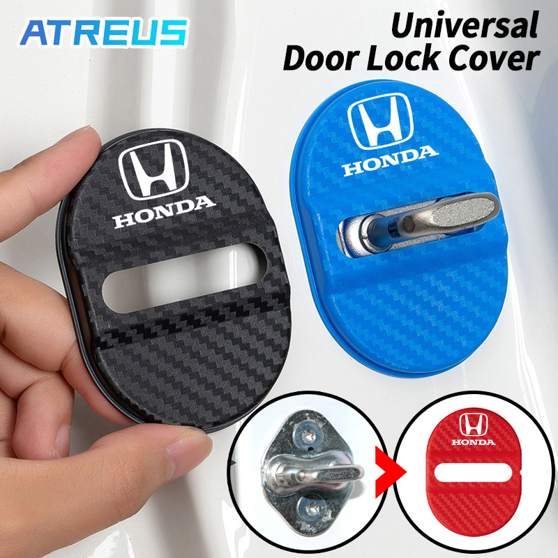 1/4ชิ้น Honda รถล็อคประตูหัวเข็มขัดปก คาร์บอนไฟเบอร์ ล็อคประตูรถยนต์ ฝาปิด ที่ล็อคประตูรถ ฝาครอบป้องกัน สำหรับ Honda civic 11th gen fd fc eg fk HRV Jazz City Mugen Fit Vezel Accord BRV WRV Stream