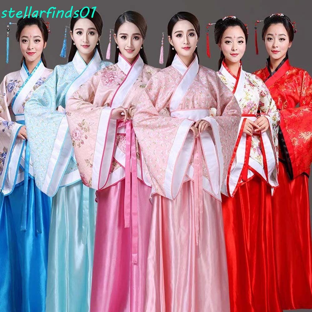 Stellarfind จีน Hanfu กระโปรง,เครื่องแต่งกายเวทีคอสเพลย์ชุดจีนโบราณ, Retro Han Tang Dynasty ดอกไม้เย็บปักถักร้อยชุดจีนโบราณเครื่องแต่งกาย Party