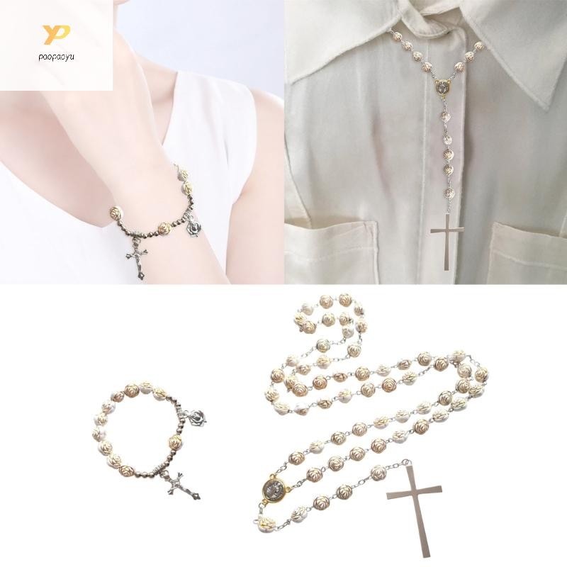 Ppy Handcrafted สร้อยคอลูกประคําคริสเตียนสร้อยข้อมือลูกปัดสร้อยคอลูกปัดสร้อยข้อมือจี้ข้ามสร้อยข้อมือ