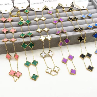 สิบดอกไม้13มมสองด้านสี่ใบโคลเวอร์สร้อยคอไทเทเนียมเหล็ก18เคคลาสสิกแฟชั่นไม่ซีดจางสามารถอาบน้ําสวมสร้อยคอ-- *-