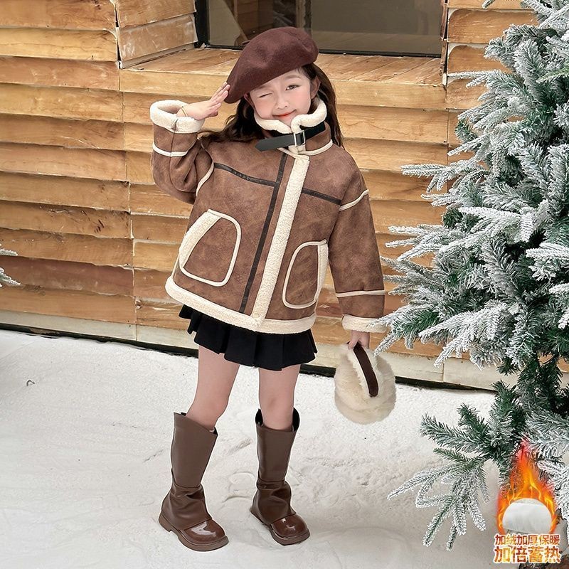 ฤดูใบไม้ร่วงและฤดูหนาวใหม่ – สาวขนสัตว์เสื้อผ้าสําหรับเด็ก เสื้อโค้ทหนา