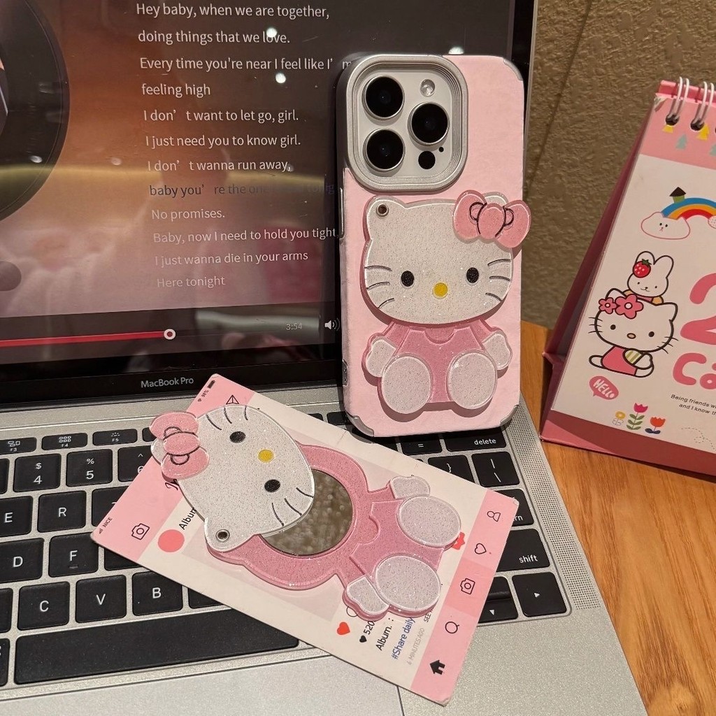🔥GOOD🔥 ส่งจากไทย🔥สติกเกอร์โทรศัพท์มือถือการ์ตูน กระจกแต่งหน้า kitty cat สติกเกอร์กรณีโทรศัพท์