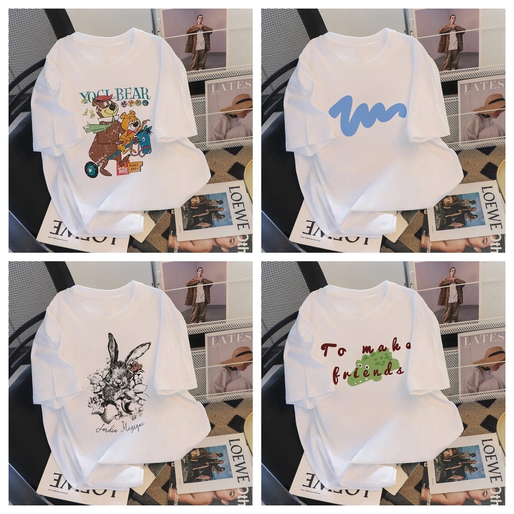 ส่งจากไทย เสื้อยืดคอกลม พิมพ์ลายเรียบง่าย สไตล์เกาหลี ใส่ได้ทั้งชายและหญิง