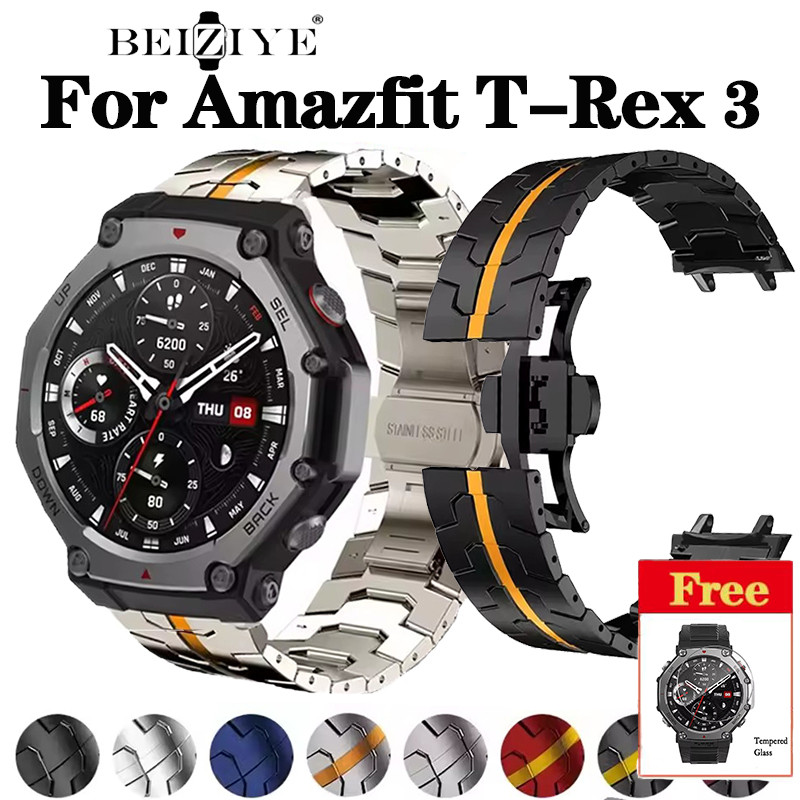 ใหม่สแตนเลสสตีลสําหรับ Amazfit T-Rex 3 สมาร์ทนาฬิกาสายโลหะสําหรับ Amazfit T-Rex 3 หรูหราธุรกิจสร้อยข้อมืออุปกรณ์เสริม