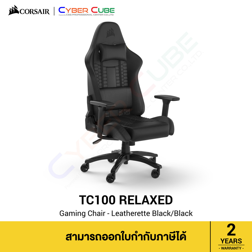 CORSAIR TC100 RELAXED Gaming Chair - Leatherette (Black/Black) - เก้าอี้เกมมิ่ง