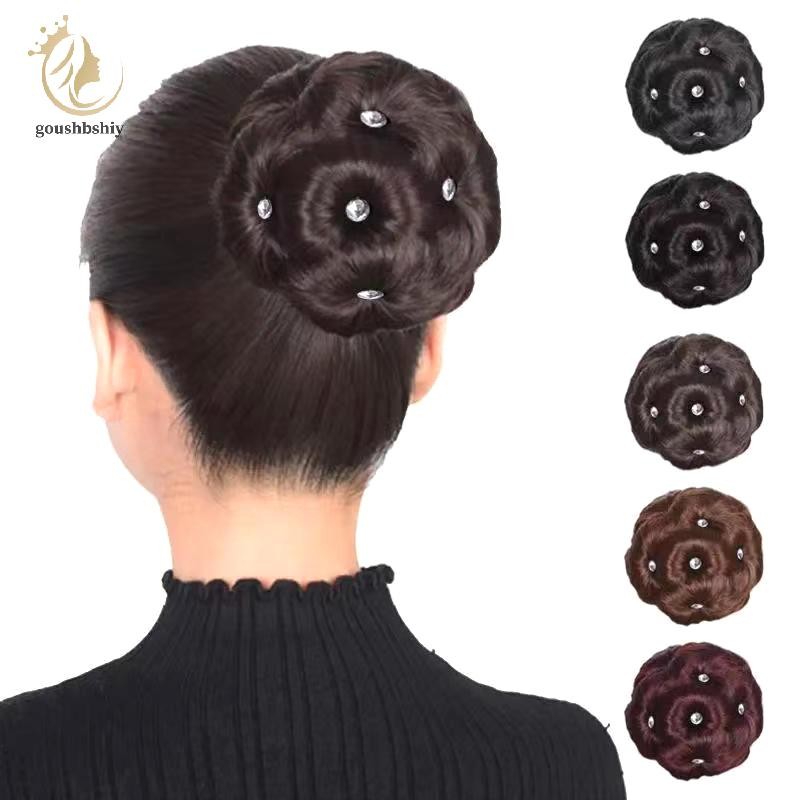 [GOY] Elegant Claw-Clip Chignon Bun Nine Flowers Hair Women Curly Chignon Hair Bun Natural-Looking สบายผมสังเคราะห์ TH