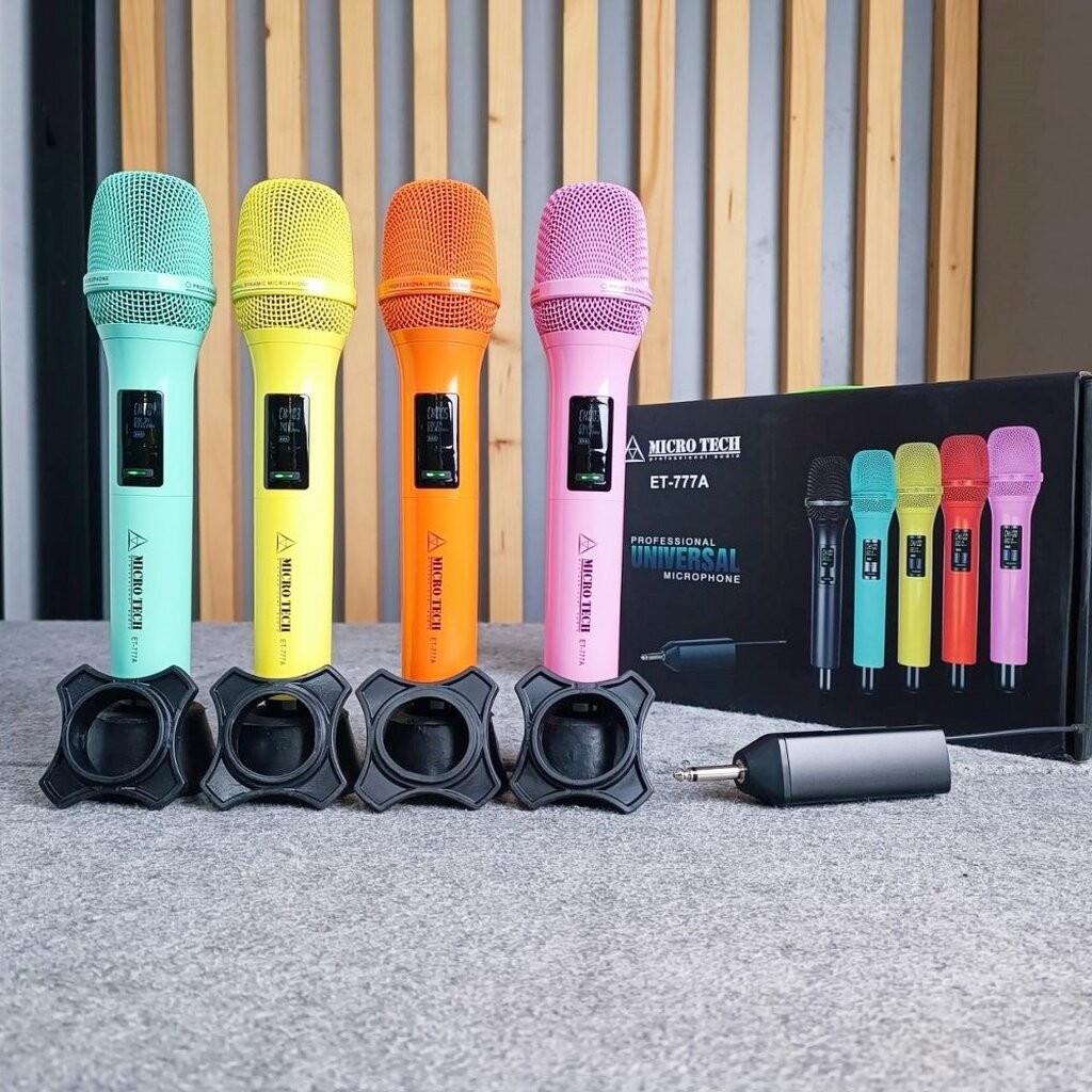 มี 4 สีให้เลือก MICROTECH ET-777A ไมค์ลอย ถือคู่ UHF เครื่องรับเล็ก เขียว / เหลือง / ส้ม / ชมพู ET 7