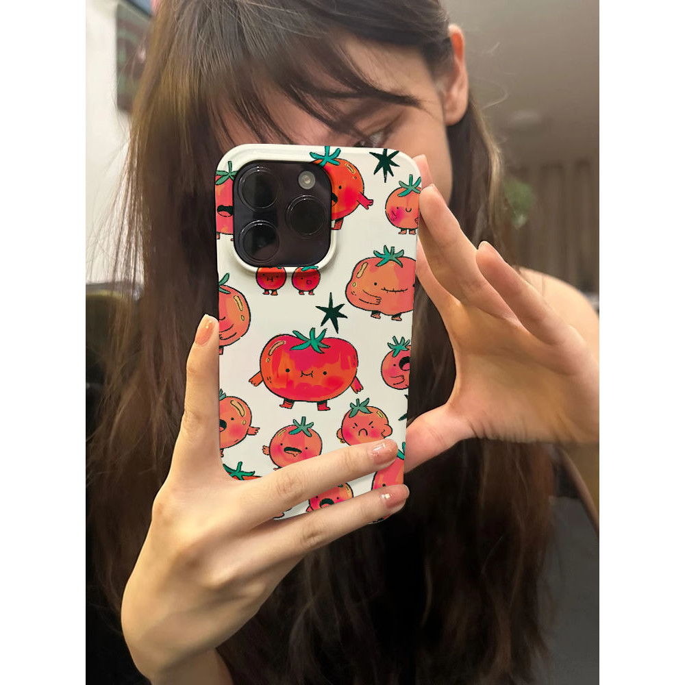 เคสโทรศัพท์มือถืออิโมจิมะเขือเทศน้อยน่ารักสำหรับ iPhone 16PLUS 15Pro ซิลิโคน7/8 PLUS 12PROMAX ครึ่งแพ็ค16pro 11PROMAX ไร้ขอบ XS 15PROMAX เคสกันกระแทก13PROMAX เคสแข็ง XR