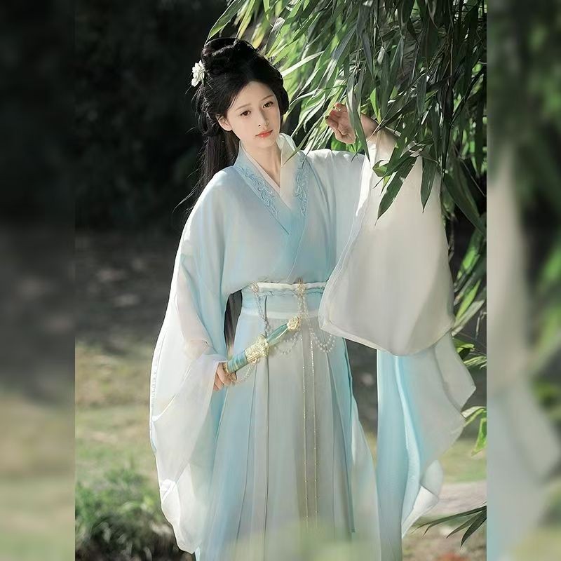 Wei Jin สไตล์ Hanfu ชุดเครื่องแต่งกายโบราณสำหรับสาว กระโปรงยาวและแขนใหญ่ - รูปที่ 4