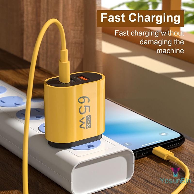 YosunBin] 65W GaN Charger PD Fast Type C USB อะแดปเตอร์ชาร์จโทรศัพท์ สําหรับ 15 14 Huawei 3 พอร์ต Wall Quick Charger ใหม่