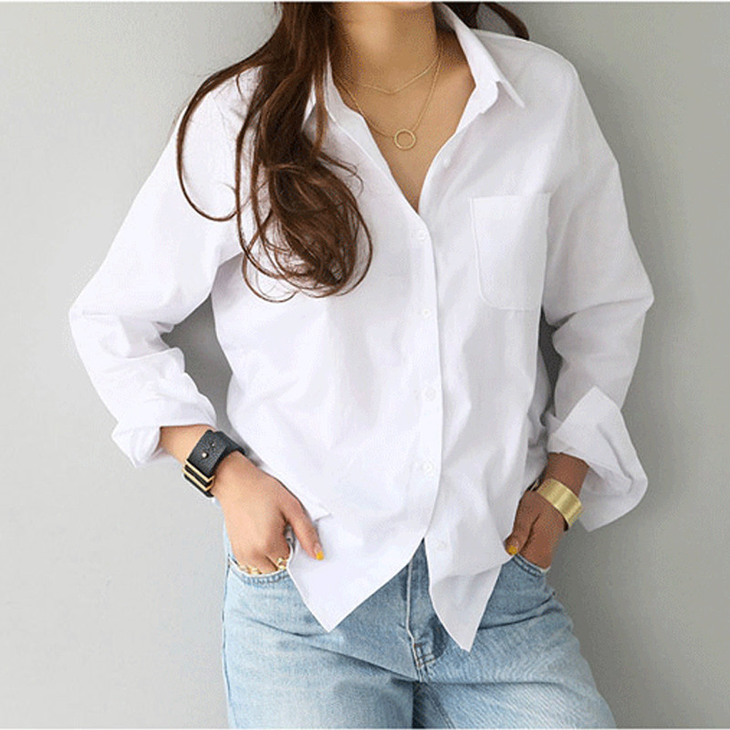 เสื้อเชิ้ตสีขาวสำหรับผู้หญิง สไตล์แฟชั่น แขนยาว เหมาะสำหรับสวมใส่ในวันสบายๆ