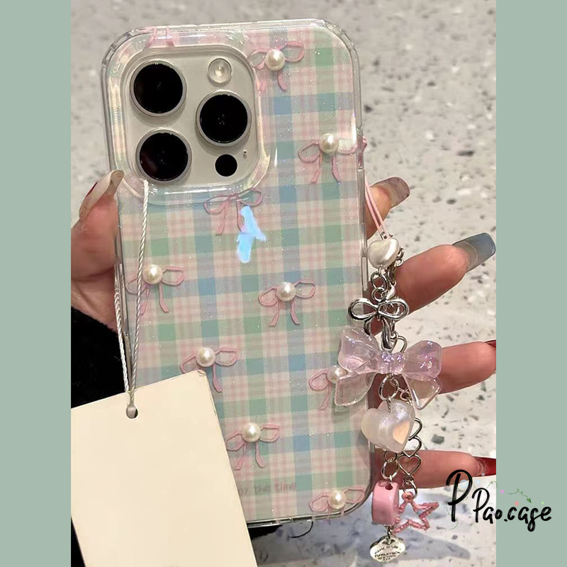 เคสไอโฟน16 สำหรับ เคส IPhone 15 13 11 16 12 14 Pro Max XR XS X Max 16 15 7 8 Plus เคสสร้อยข้อมือผูกโบว์หรูหราแฟชั่น