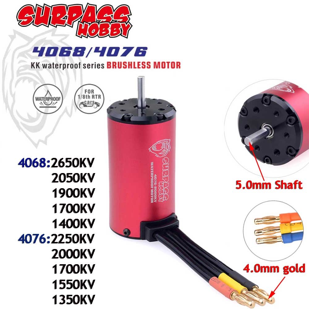 Surpass Hobby KK 4068/4076 มอเตอร์ไร้แปรงกันน้ํา 1700/2000/2250KV 5.0 มม.เพลาสําหรับ RC 1/8 Drift Racing Off-road ปีนเขารถ