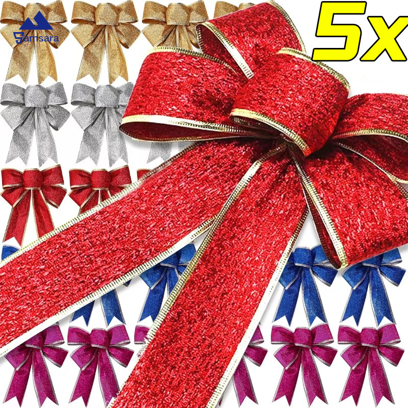 พวงหรีดประดับต้นคริสต์มาส สีทอง แดง และเงิน พร้อมกล่อง DIY ของขวัญตกแต่งคริสต์มาส