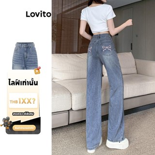 (LIVE STREAM SALE) Lovito กางเกงยีนส์ผู้หญิง ผ้าฟอก ปักลาย ส…