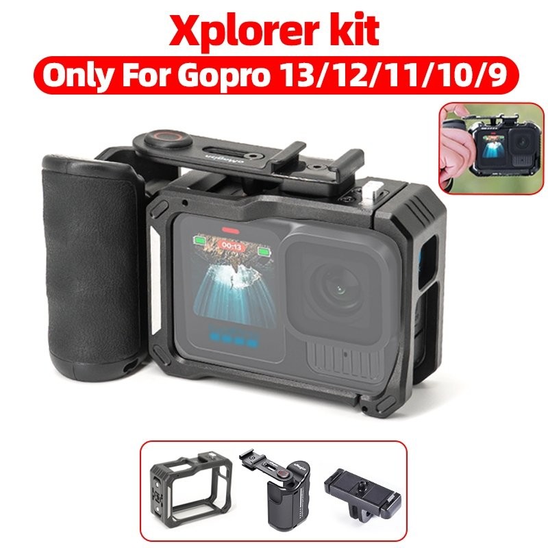 Xplorer Grip Kit For Gopro Hero 13 12 11 10 9 Black Action Camera Metal Cage Go Pro explorer Camera 