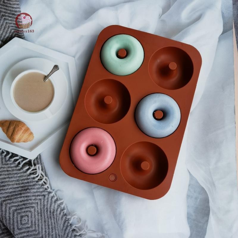 Myoloy 6 หลุมซิลิโคนแม่พิมพ์โดนัท Bagel Pan Non Stick Baking ทนความร้อน Mould Doughnut Maker Pan Baking เครื่องมือ TH