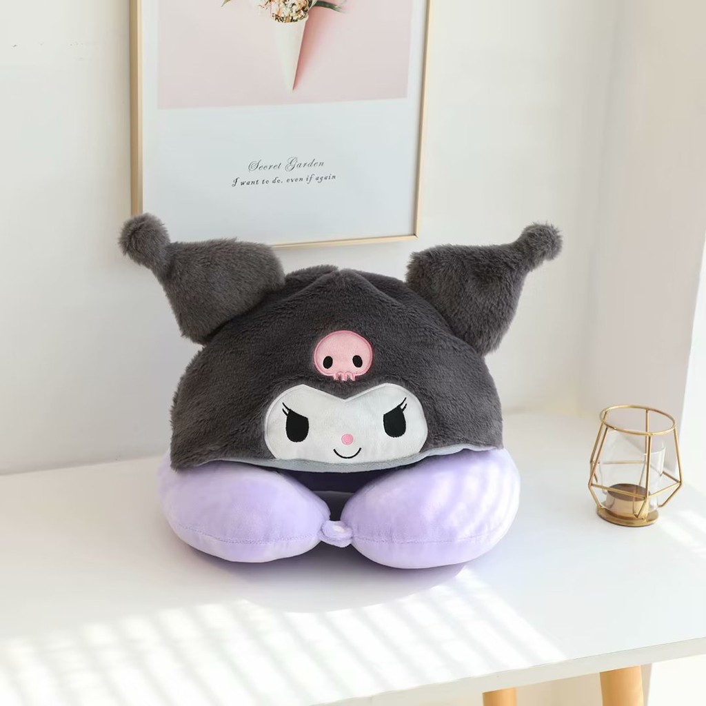 หมอนเดินทางคอ Kuromi My Melody Cinnamoroll พร้อมฮูด รองรับศีรษะรูปตัว U Pachacco PomPom Puri