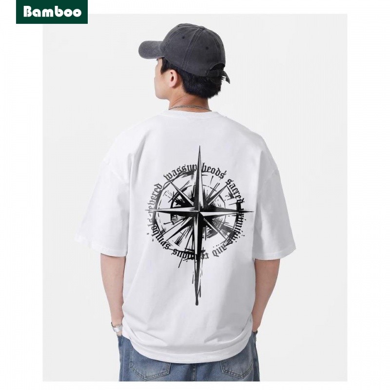 ใหม่Heavyweightเสื้อยืดพิมพ์ครึ่งแขนฤดูร้อนStreetสไตล์อินเทรนด์แบรนด์แฟชั่นShTเสื้อสําหรับชายขนาดใหญ