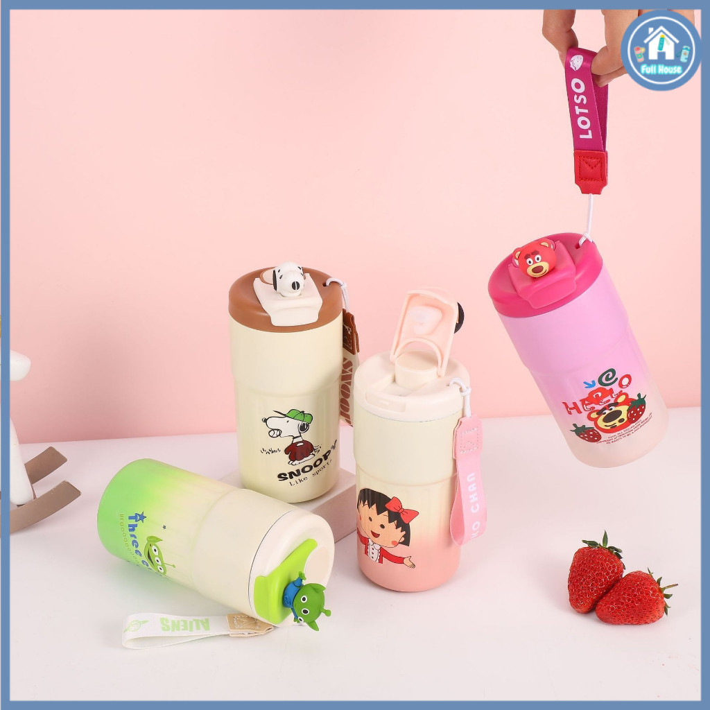 แก้วเก็บความเย็น แก้วลายการ์ตูนสุกน่ารัก  สแตนเลส SUS316 เก็บความร้อน-ความเย็น มีจุกการ์ตูน พร้อมหูห
