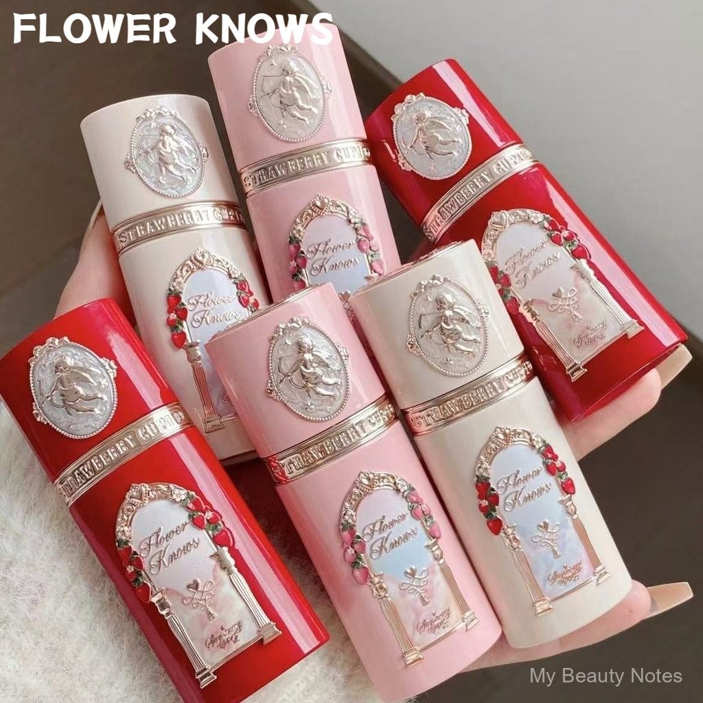 Flower Knows [ผลิตภัณฑ์ใหม่] ดอกไม้รู้สตรอเบอร์รี่กามเทพของเหลวบลัชออครีมนมเนื้ออาลีเหนือถ้วยร่วมสร้าง O6DB