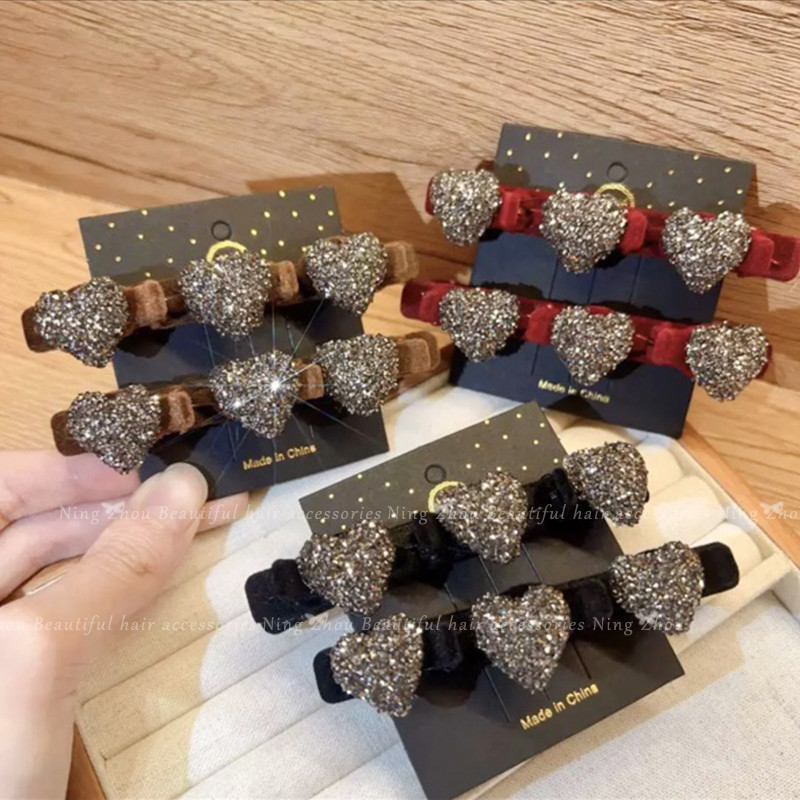 กิ๊บติดผม Rhinestone Love Flocked Duckbill สําหรับกิ๊บติดผมถักผู้หญิง