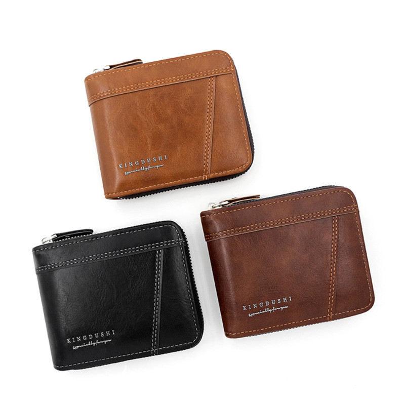 (JMBX)1PC Men Short Wallet PU Leather Credit Card Holder Fashion Zipper Coin Purses Change Pocket Business Gift