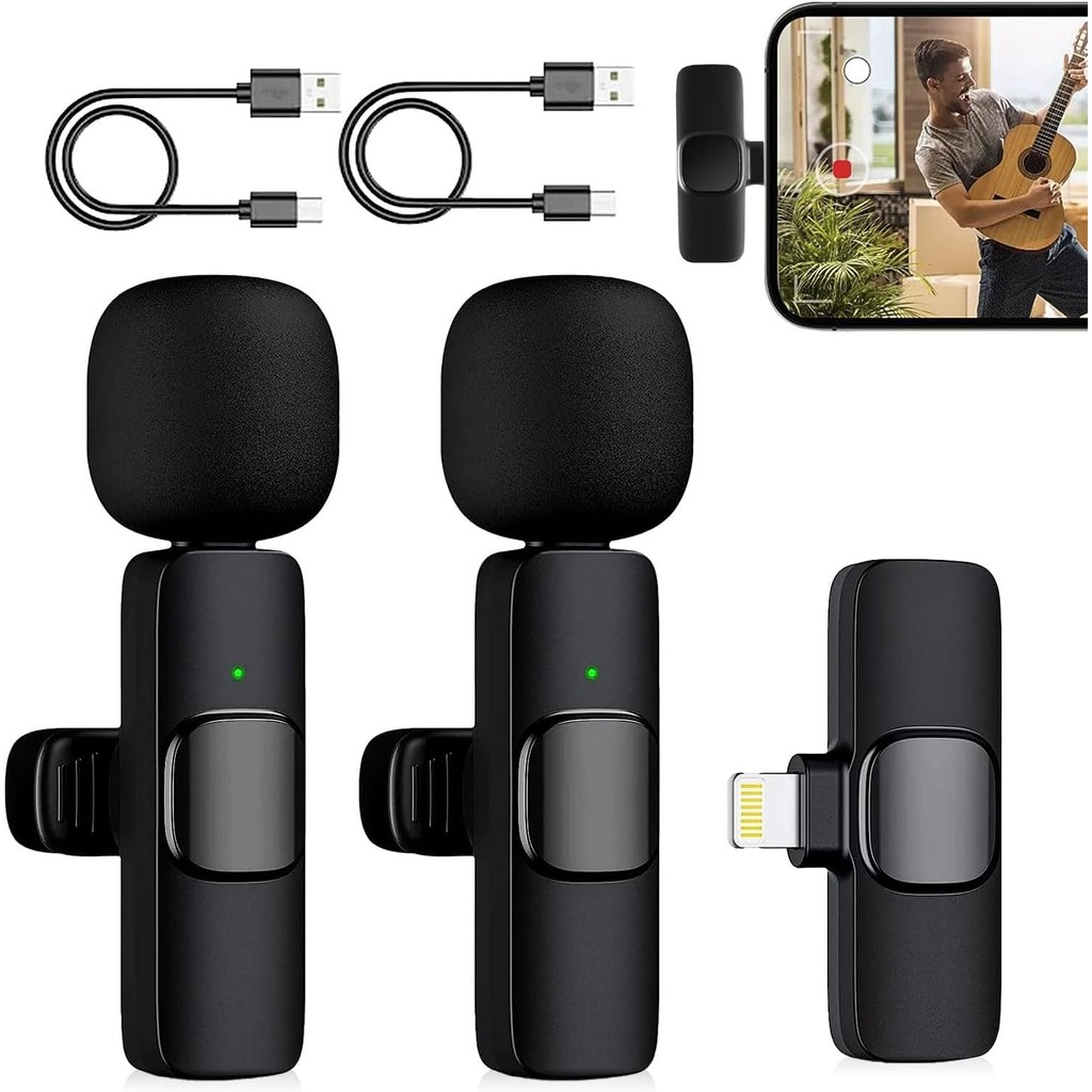 3in1 ไมโครโฟนไร้สายแบบหนีบเสื้อเสียงสดบันทึกวิดีโอลดเสียงรบกวน 3.5 มม.Plug & Play Mic สําหรับ IPhone Android - Noise Cancelling แบบพกพา