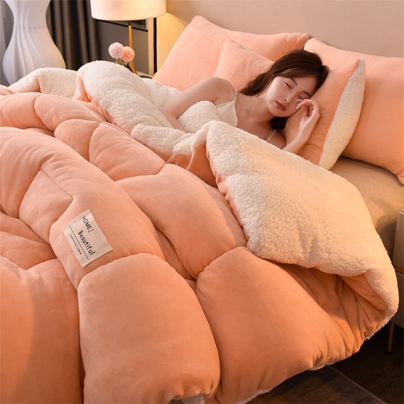 ผ้านวมขนแกะขนแกะอุ่นสองด้านฤดูหนาวผ้านวม 5 ฟุต 6 ฟุต 7 ฟุต