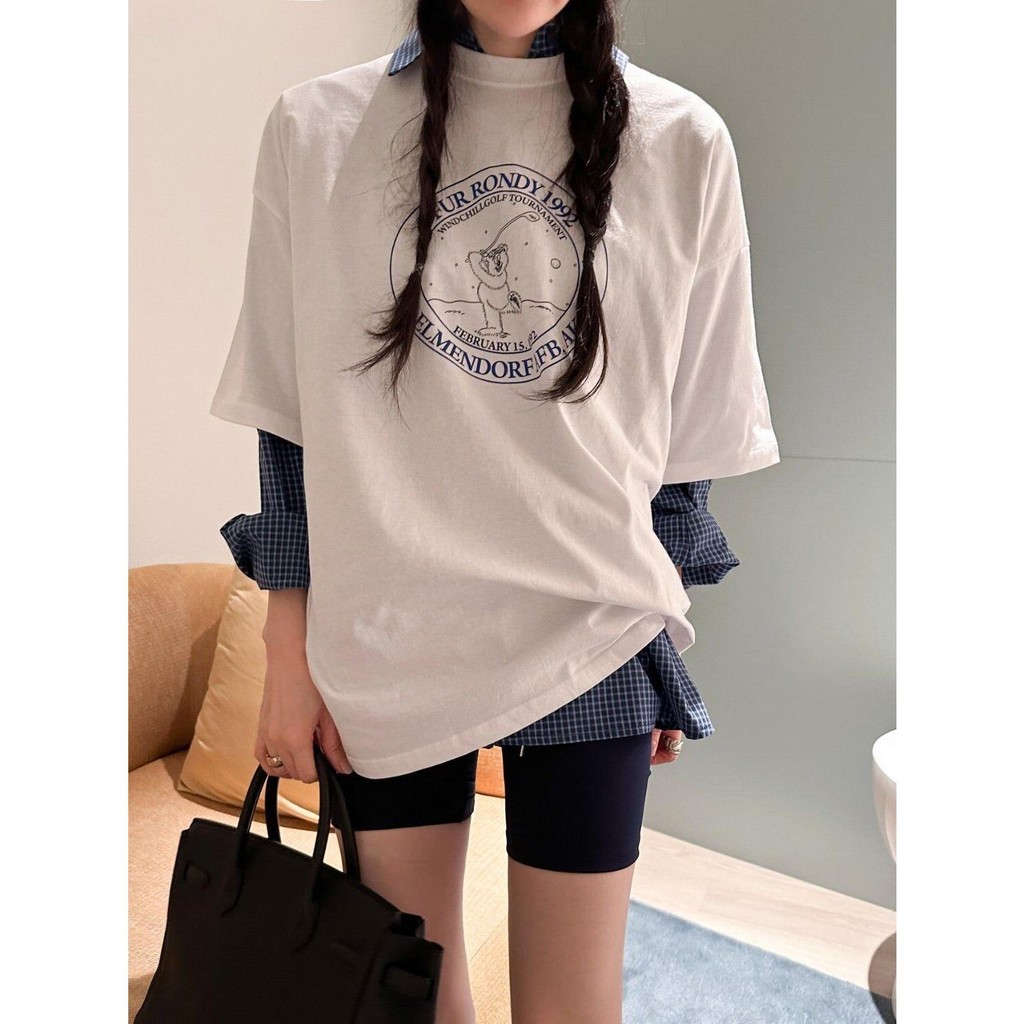 Papaya เสื้อยืด Oversize สกรีนลาย "Bear Road 1992" เสื้อผ้าแฟชั่นสไตล์สบาย ๆ WS1157 ผู้หญิง Clothing