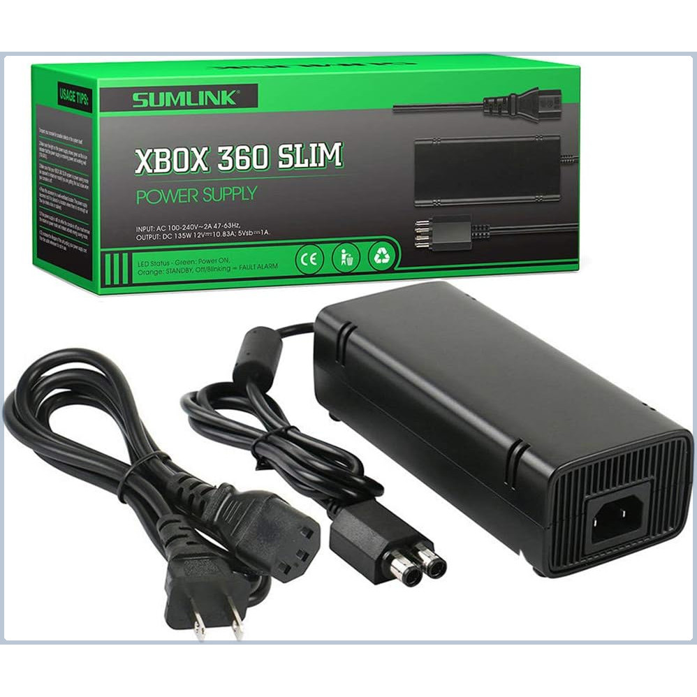 แหล่งจ่ายไฟสายชาร์จสําหรับ Xbox 360 Slim สําหรับ Microsoft สําหรับ Xbox 360 Slim เวอร์ชันอัปเดตพร้อมสายชาร์จ Universal 100-240V EU US Plug