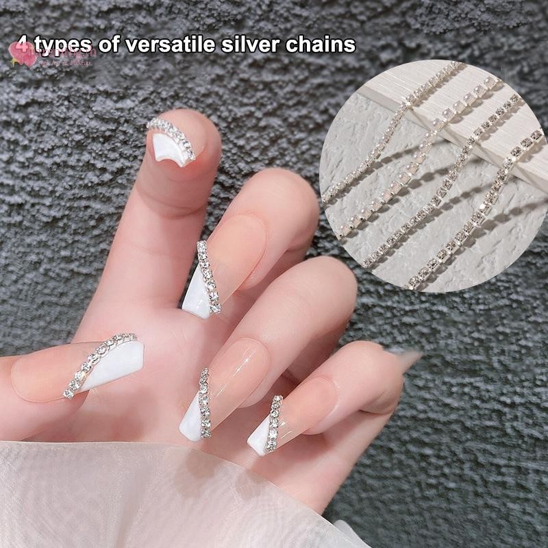 RENBG 25 ซม.ยาวหรูหราคริสตัลโซ่เล็บ Charms ขนาดที่แตกต่างกัน Scalable เงาเล็บคริสตัล DIY TH