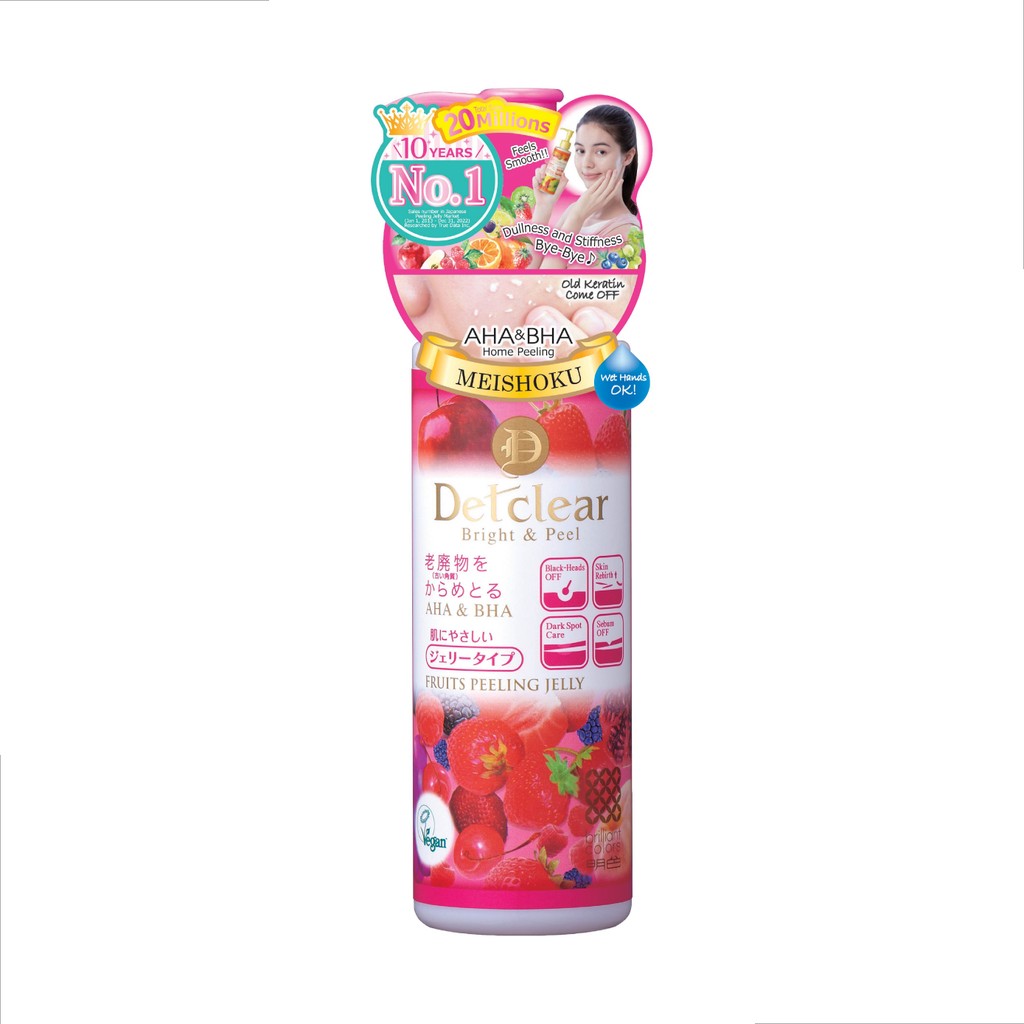 DETCLEAR BRIGHT&PEEL FRUITS PEELING JELLY (MIX BERRY) 180 ML / ผลิตภัณฑ์ทำความสะอาดผิว ผลัดเซลล์ผิว (มิกซ์ เบอรี่)
