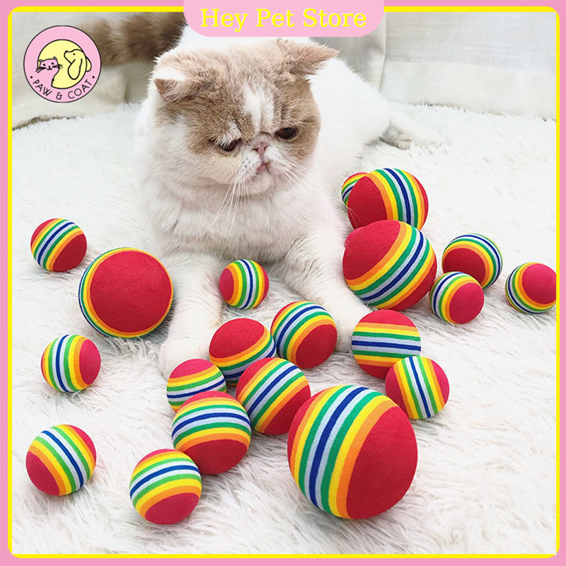 ลูกบอลของเล่นสัตว์เลี้ยง สุนัข หมา แมว ลายทางสีรุ้ง เด๋งดึ๋ง เคี้ยว กัด ช่วยขัดฟันสัตว์เลี้ยง ราคาถูก พร้อมส่ง มี 3 ขนาด