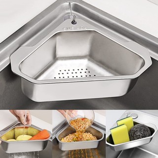 Stainless Steel Triangular Sink Strainer Drain Fruit Drainer Storage Rack Kitchen Sink Organizer