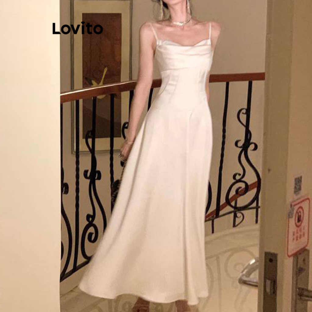 Lovito เดรสผู้หญิง เบสิก สีพื้น สไตล์ลำลอง LNM66042