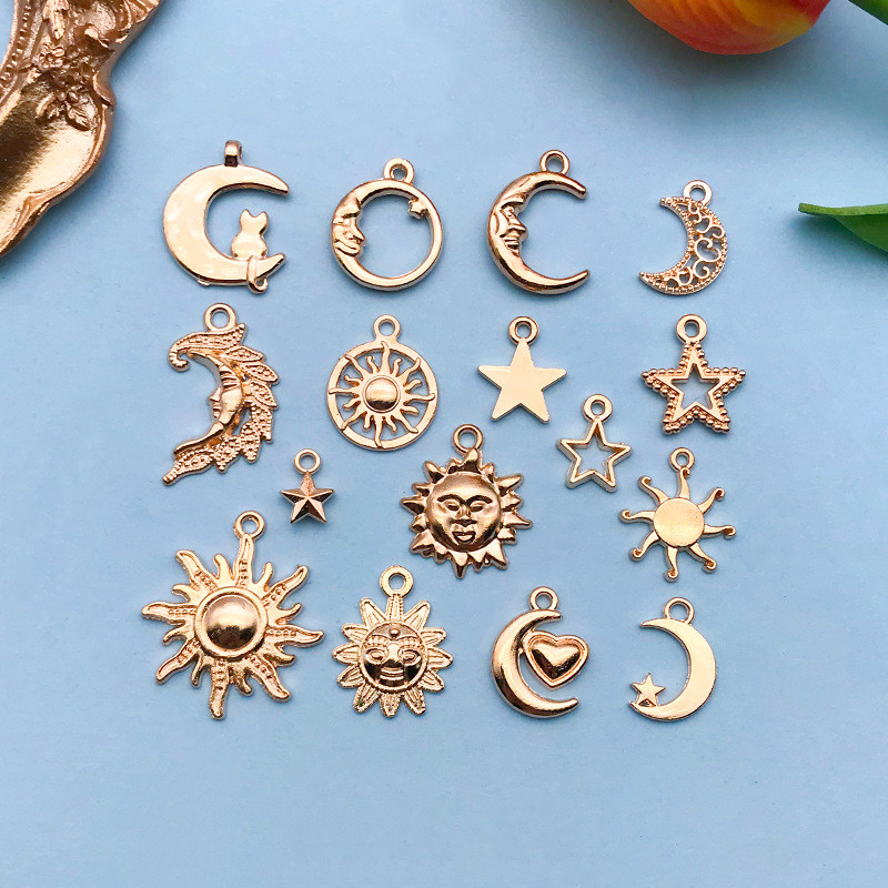 KC ทองดวงอาทิตย์ดวงจันทร์ดาวโลหะผสมจี้ DIY สร้อยคอต่างหูเครื่องประดับอุปกรณ์เสริม