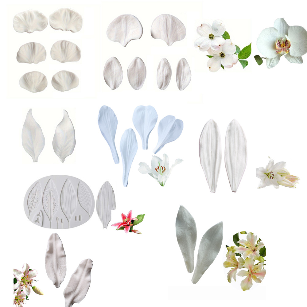 KAILAEN หลายรูปแบบกลีบดอกไม้,Leaf ซิลิโคน Veining Mold Lily,Butterfly Orchid,Cosmos,Dahlia กลีบแม่พิมพ์ซิลิโคน DIY น้ําตาลดอกไม้,Clay Mold