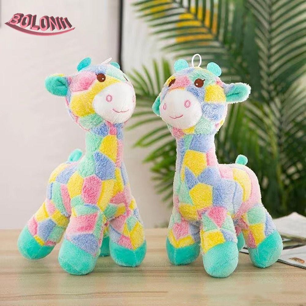 หมอนตุ๊กตายัดไส้ ผ้ากํามะหยี่ขนนิ่ม รูปยีราฟ สีรุ้ง เหมาะกับของขวัญวันคริสต์มาส ของเล่นสําหรับเด็ก