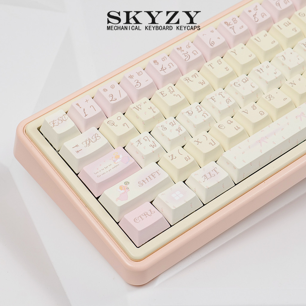 Dream Angel Keycaps ภาษาไทย Cherry Profile Girl cute PBT Dye Sub Keycap ชุด