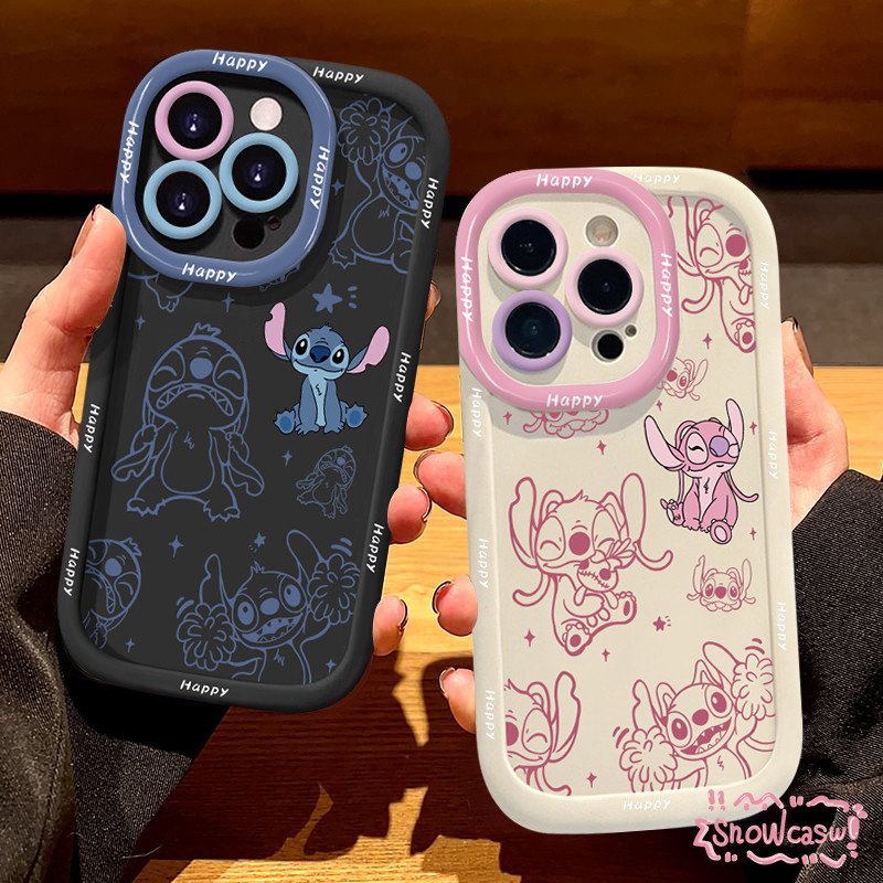 เคสไอโฟน 13 สำหรับ IPhone 11 15 16 12 14 Pro Max 8 16 15 7 Plus XR X XS Max SE พัฟครีมลายการ์ตูนคู่รักกราฟฟิตี้สุดน่ารัก