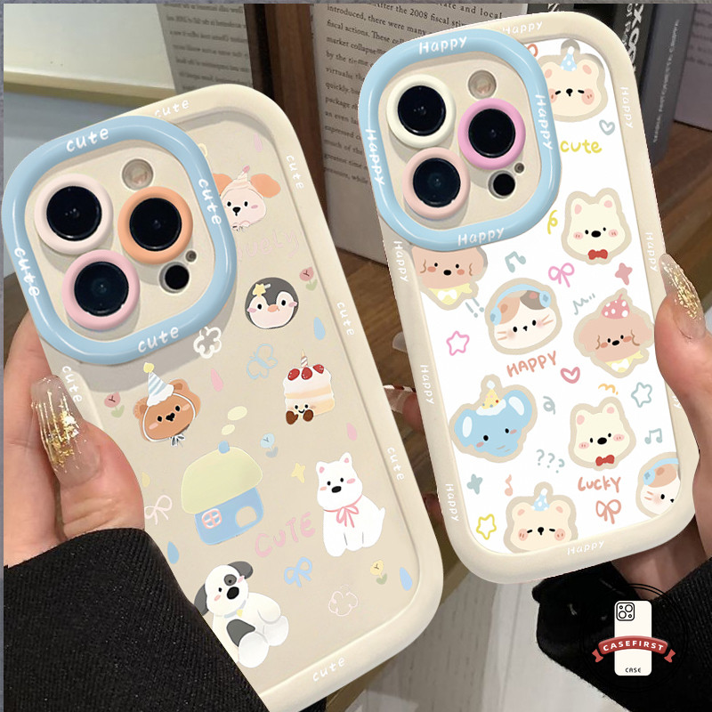 ลูกสุนัขน่ารักเพนกวินช้างหมีโบว์โบว์เคส Oppo A38 A54 A77S A12 A55 A78 A18 A74 A16 A3s A15 A35 A17 A36 A76 A5 A5s A52 A96