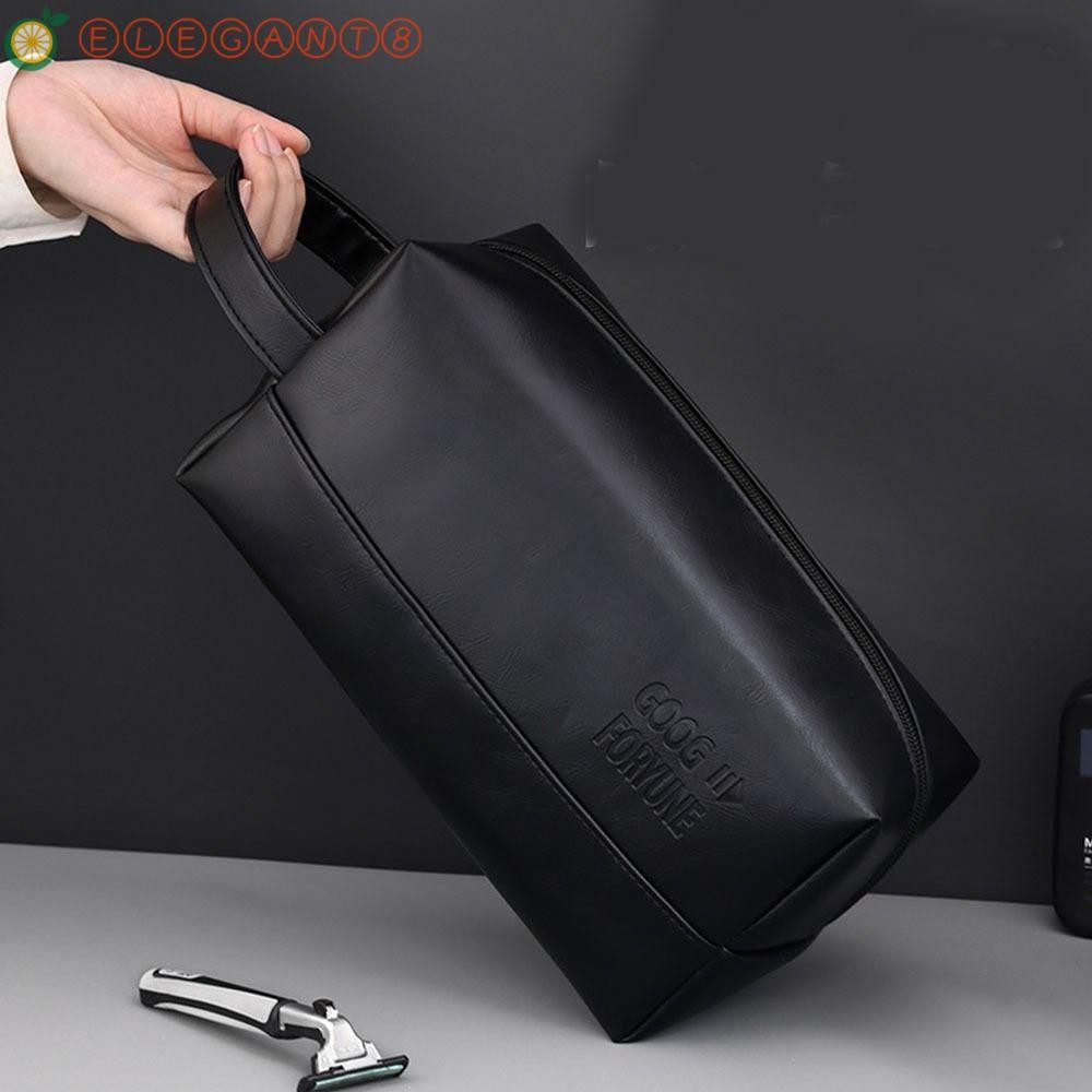 AELEGANT Men Wash Toiletry Bag, Waterproof Large Capacity PU Makeup Pouch, Simple Multi Pocket Zipper Handheld Business Cosmetic Bag Business