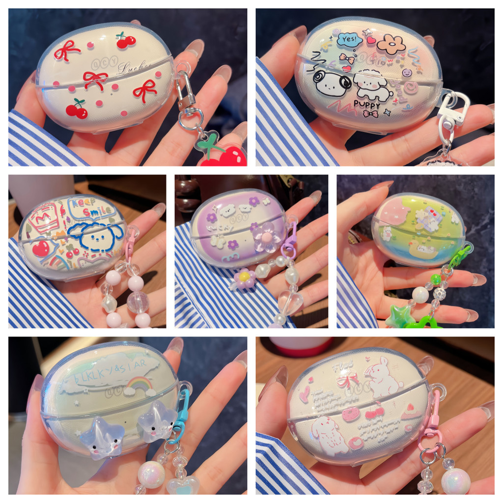 สําหรับ QCY Crossky C30 กรณี 3D การ์ตูน Star หูฟังนุ่ม QCY C30 หูฟังกล่อง Fundas พร้อมพวงกุญแจแขนป้อ