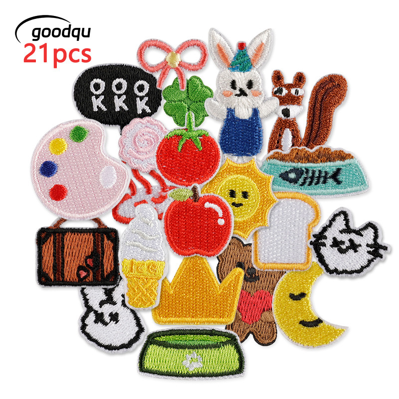 แพ็คเกจ 21 ชิ้น แมวเหล็กน่ารักสำหรับปักเสื้อผ้า แจ็คเก็ต สติกเกอร์ความร้อน DIY เด็กและสาว