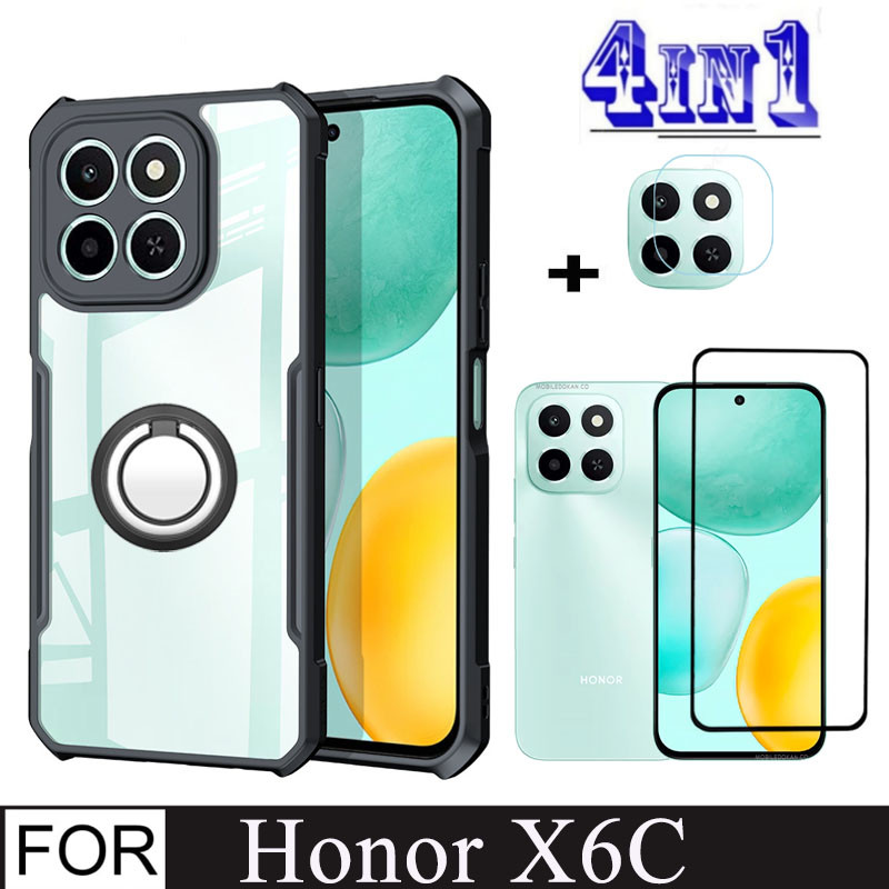 4In1 Honor X6C เคสโทรศัพท์กันกระแทกสําหรับ Honor X8B X8A X7C X8C กระจกนิรภัยป้องกันหน้าจอ + ผู้ถือโทรศัพท์มือถือ