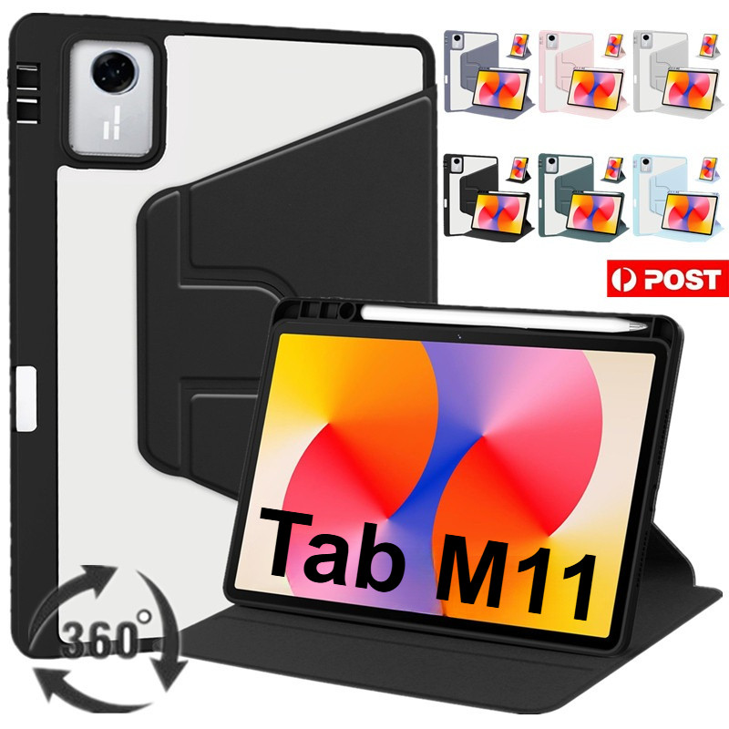สําหรับ Lenovo Tab M11 TB330FU /Xiaoxin Pad 2024 TB331FC 11 นิ้วอะคริลิคหมุนกันกระแทกฝาครอบขาตั้งพร้อมช่องเสียบปากกา