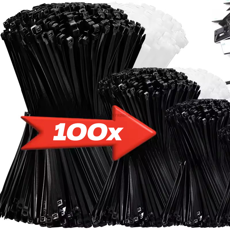 100 ชิ้น Heavy-Duty สีดําปรับสายผูกไนลอน - ห่วงยึดยึดแบบล็อคตัวเองอเนกประสงค์
