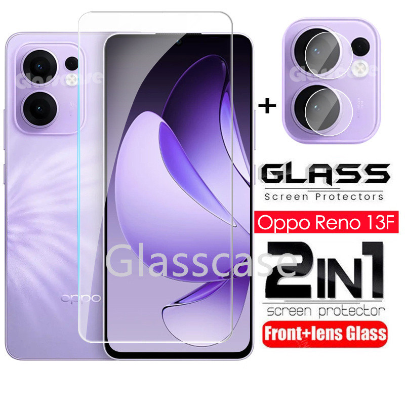 Oppo Reno 13F 2 In 1 ป้องกันหน้าจอกระจกนิรภัยฟิล์มสําหรับOppo Reno 13 1 3 F 13F Reno13 OppoReno13F OppoReno13 กล้องกลับเลนส์ป้องกันกระจกคลุมทั้งหมดฟิล์มด้านหน้า